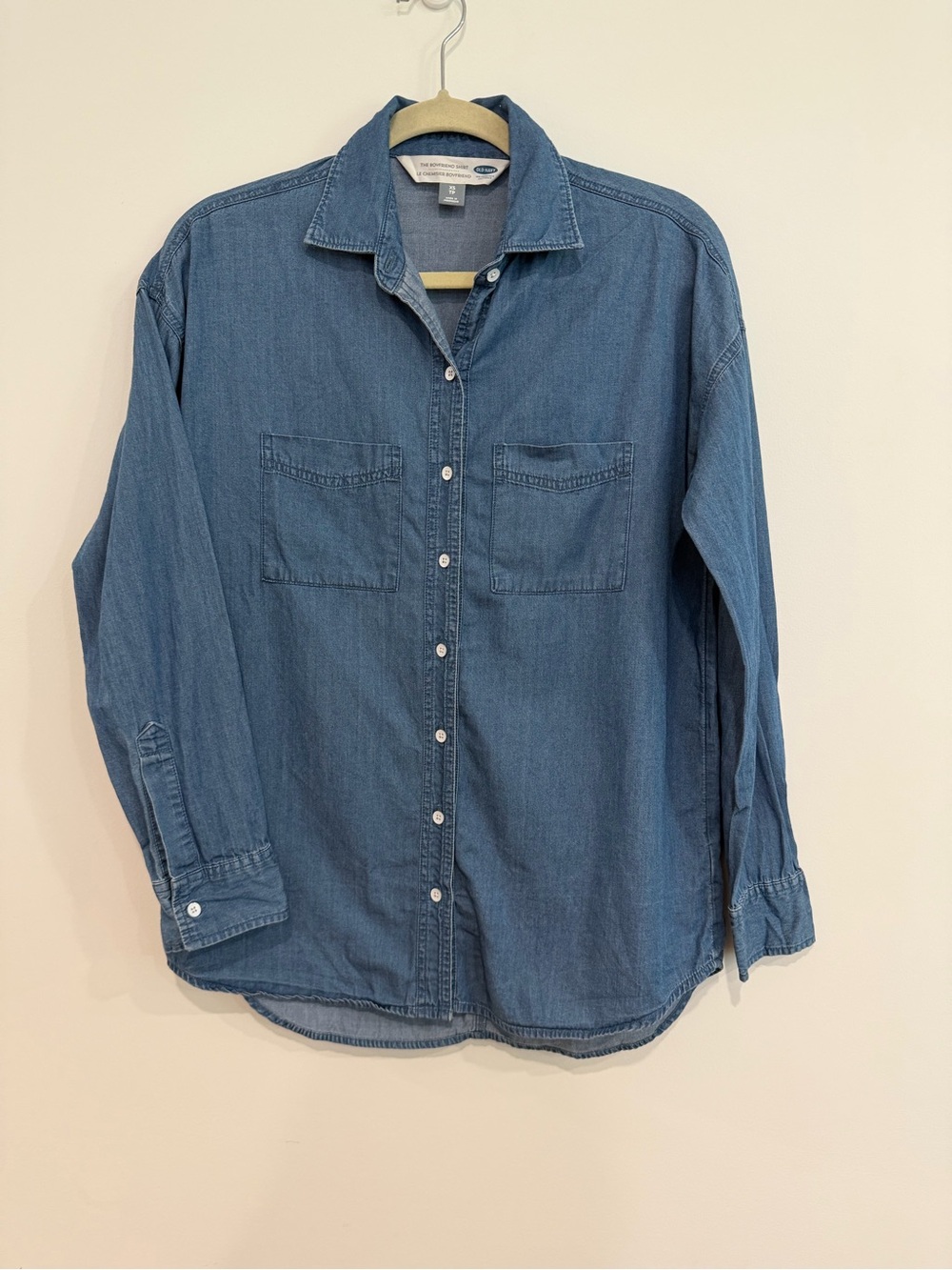 Old Navy The Boyfriend Shirt Chambray Denim Button Down Blue Size XS